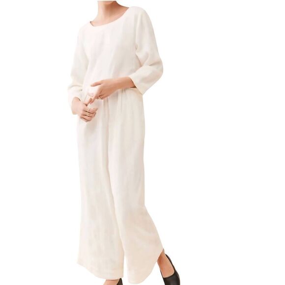 Free People Jumpsuit Women's Small Ivory Shiloh One Piece Cotton Linen Wide Leg - Picture 2 of 8